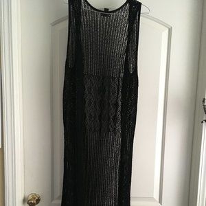 Black knit vest lace top wrinkled front open sleeveless top cardigan